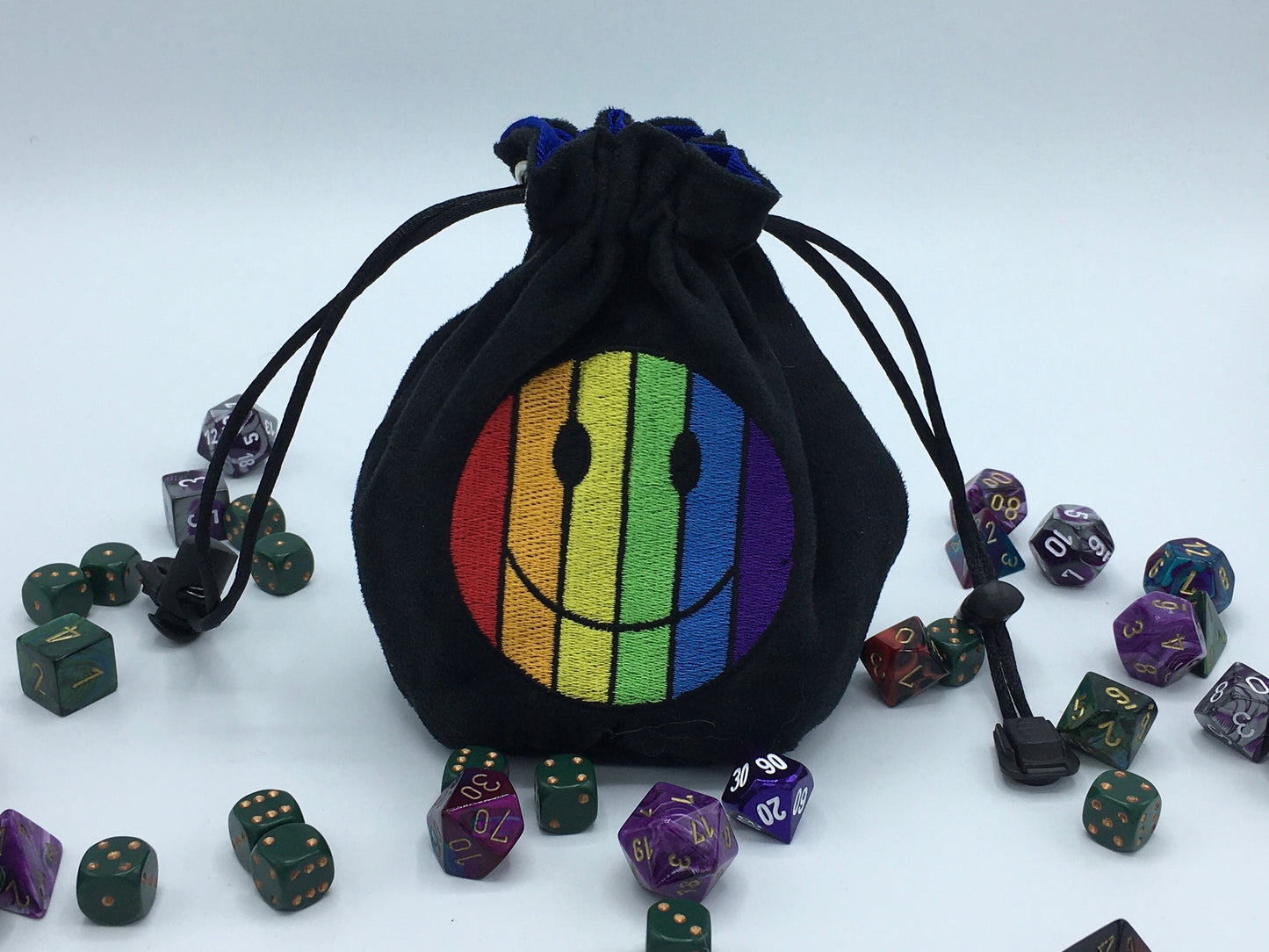 Rainbow Smiley Face Embroidered Dice Bag