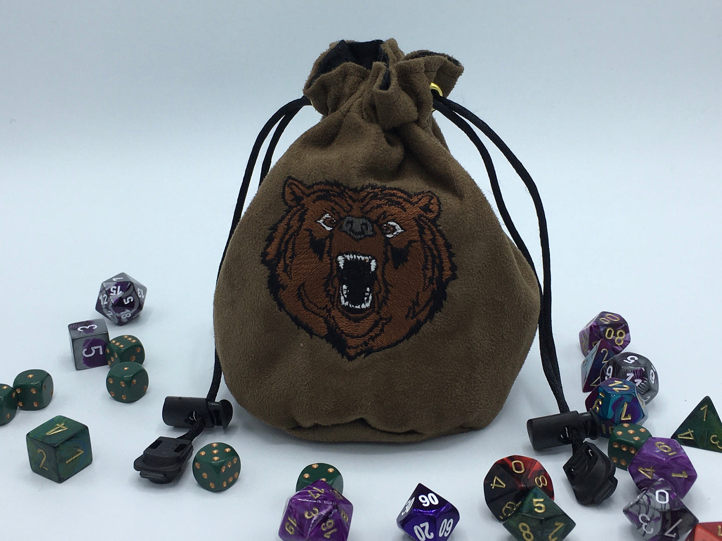 Growling Bear Embroidered Dice Bag