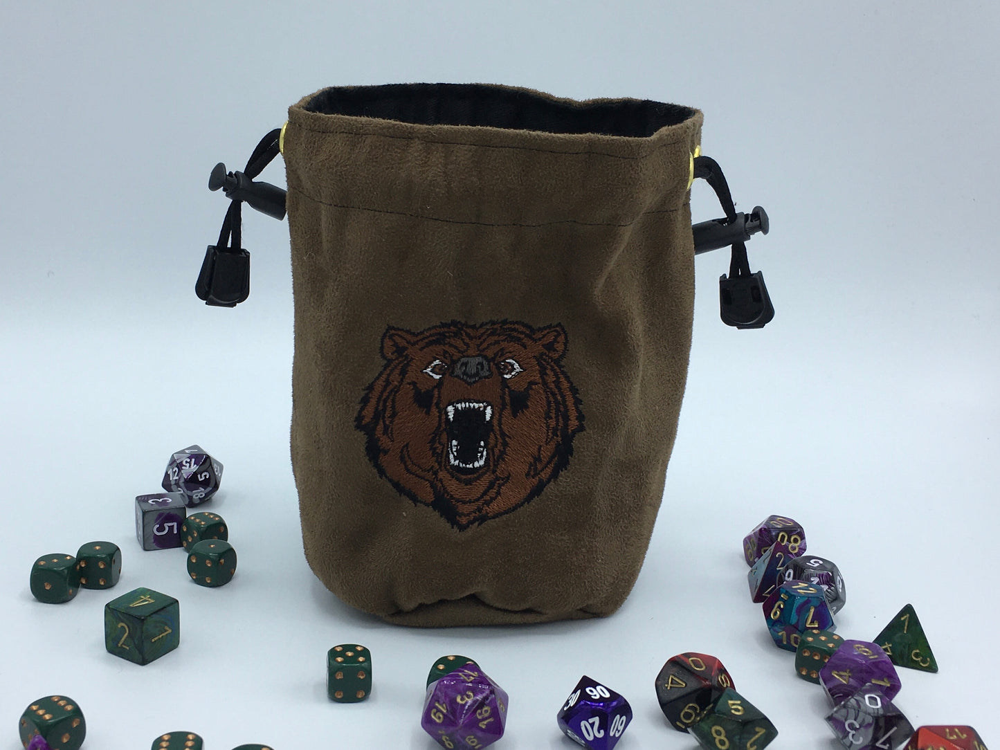 Growling Bear Embroidered Dice Bag
